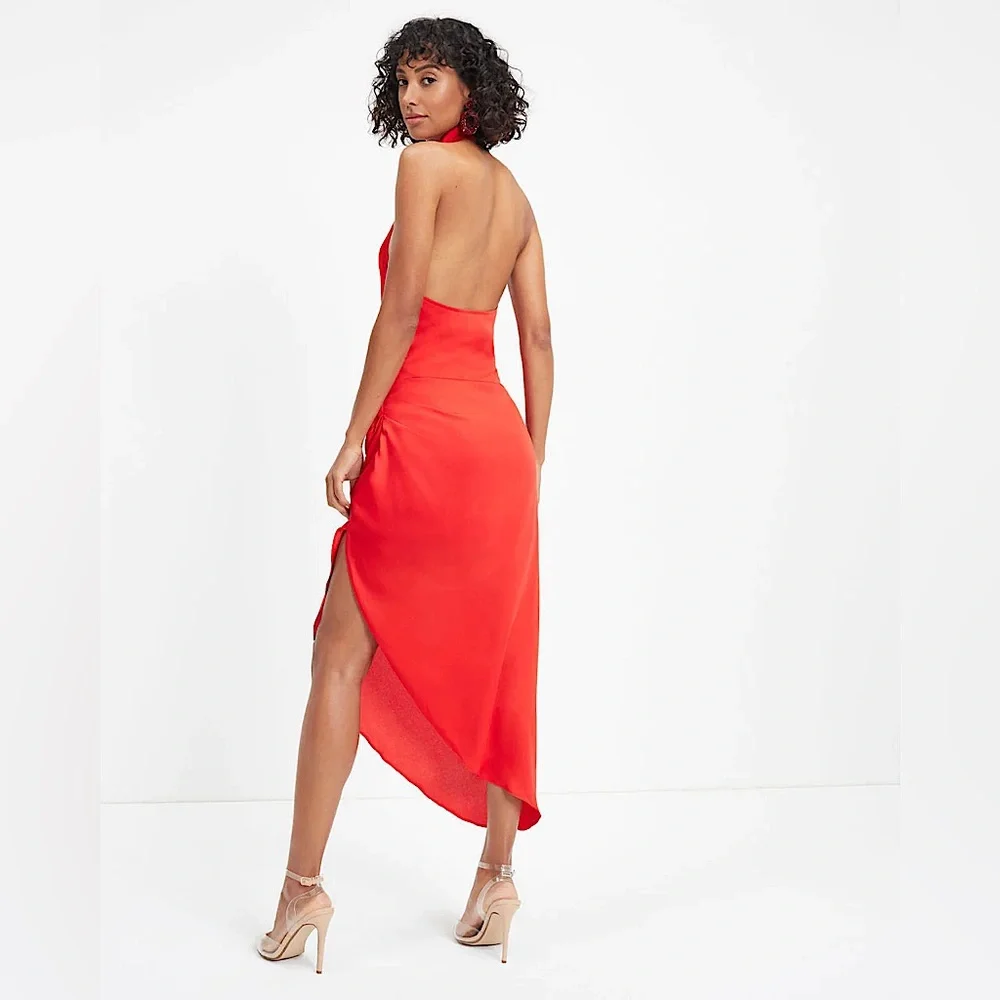 Vici Red Satin Halter Midi Dress Sz L Summer Sexy Cocktail Party Date Night - Picture 2 of 2